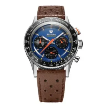 Nivada Grenchen Chronoking Racing Blue Brown Racing Strap